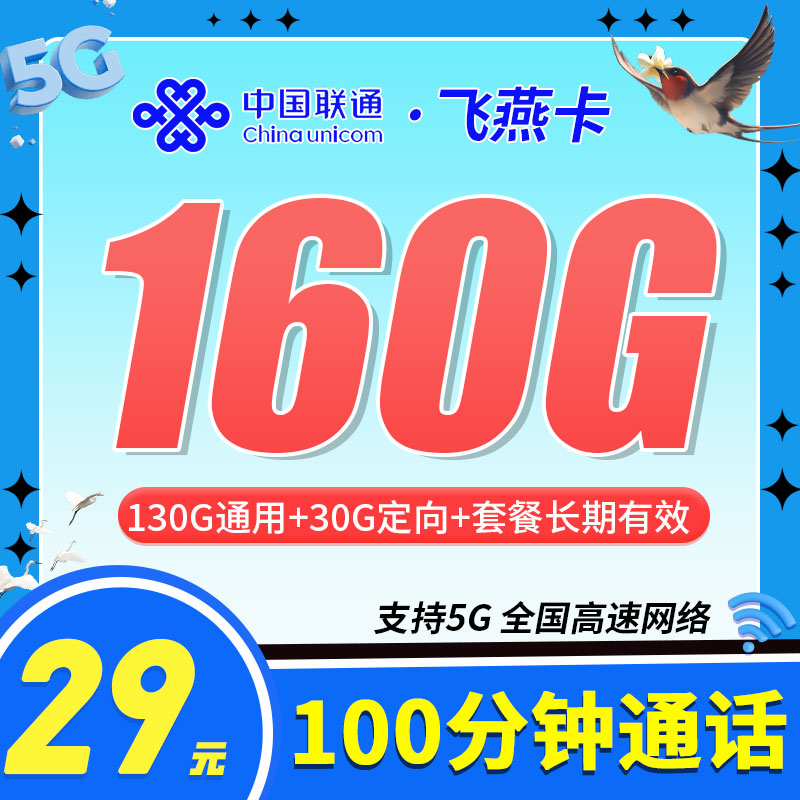 联通飞燕卡29元160G+100分钟