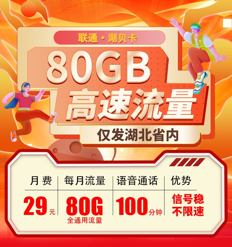 联通湖贝卡29元80G+100分钟  第1张