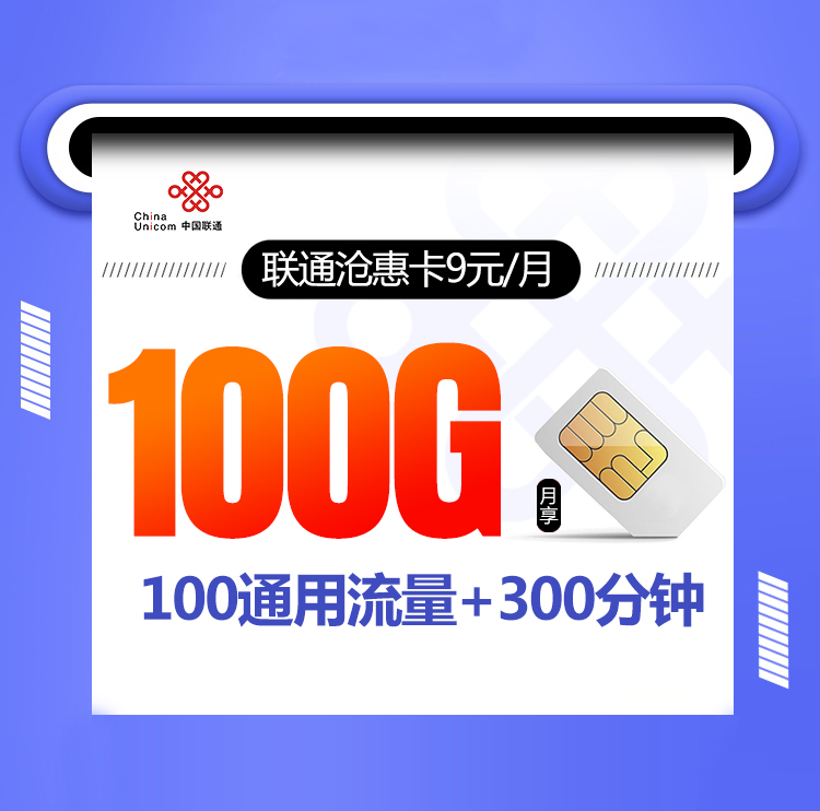 联通沧惠卡【9元100G+300分钟+视频会员】