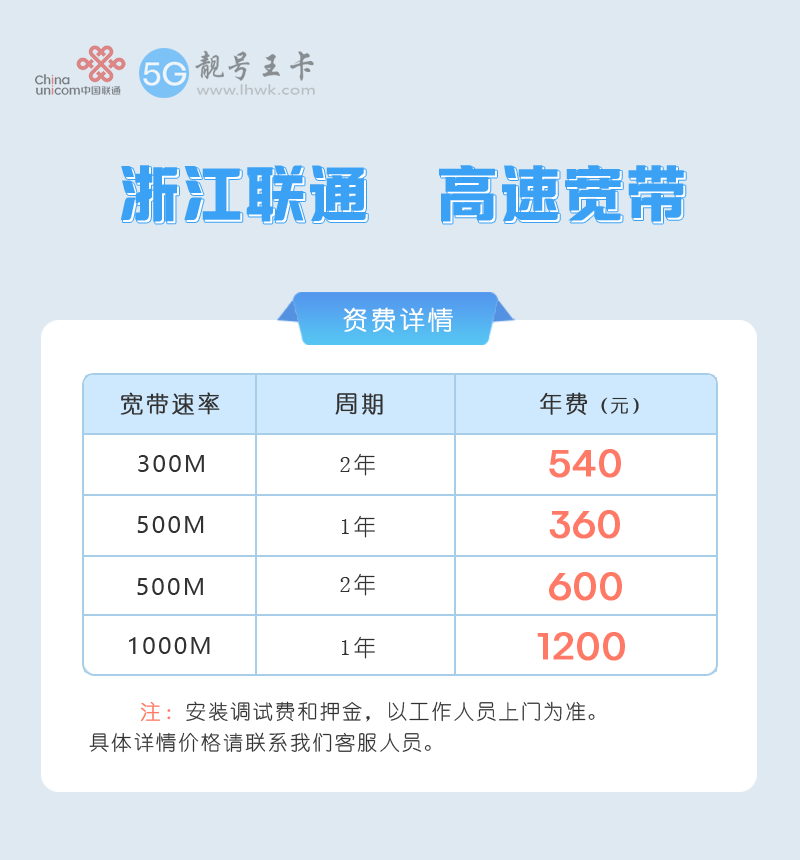 浙江联通宽带套餐价格表2026年，特惠单宽500M包1年仅需360元  第1张