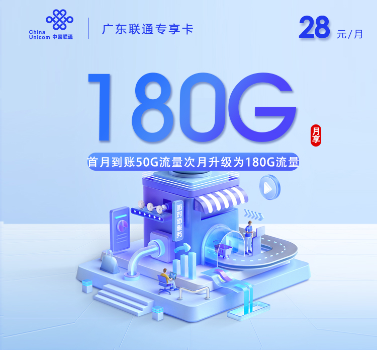 广东联通专享卡【28元180G通用流量】