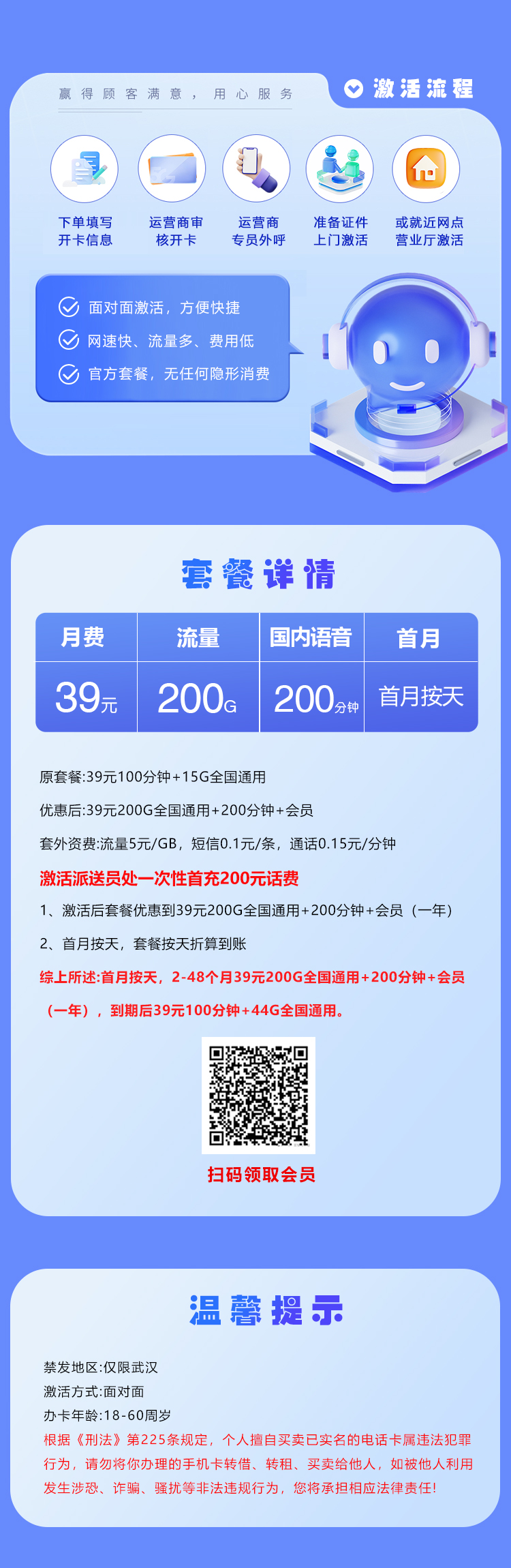 联通湖北专属卡【39元200G+200分钟+会员】  第3张